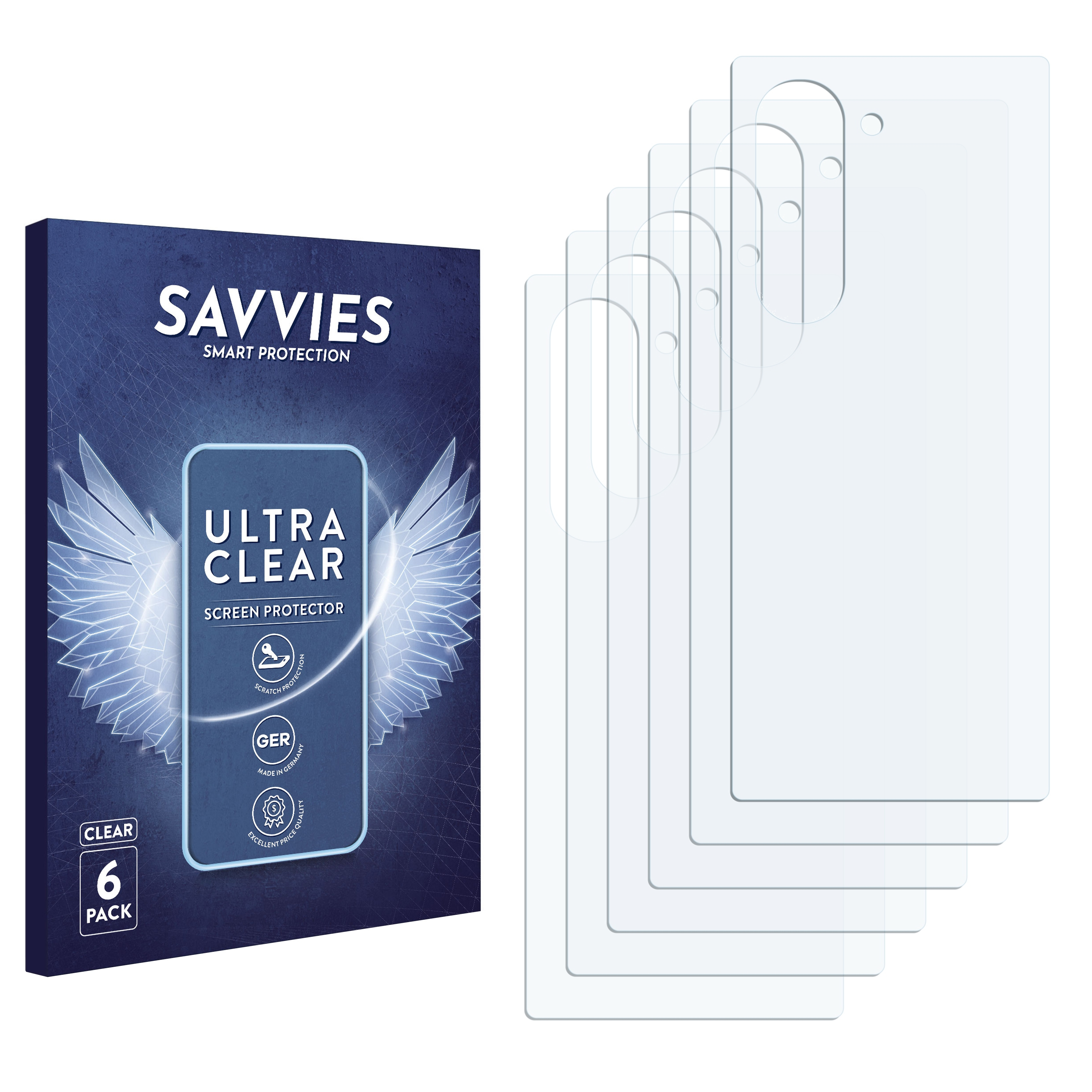 Bildschirmschutzpackung mit Telefonbild und klare Schutzfolien.