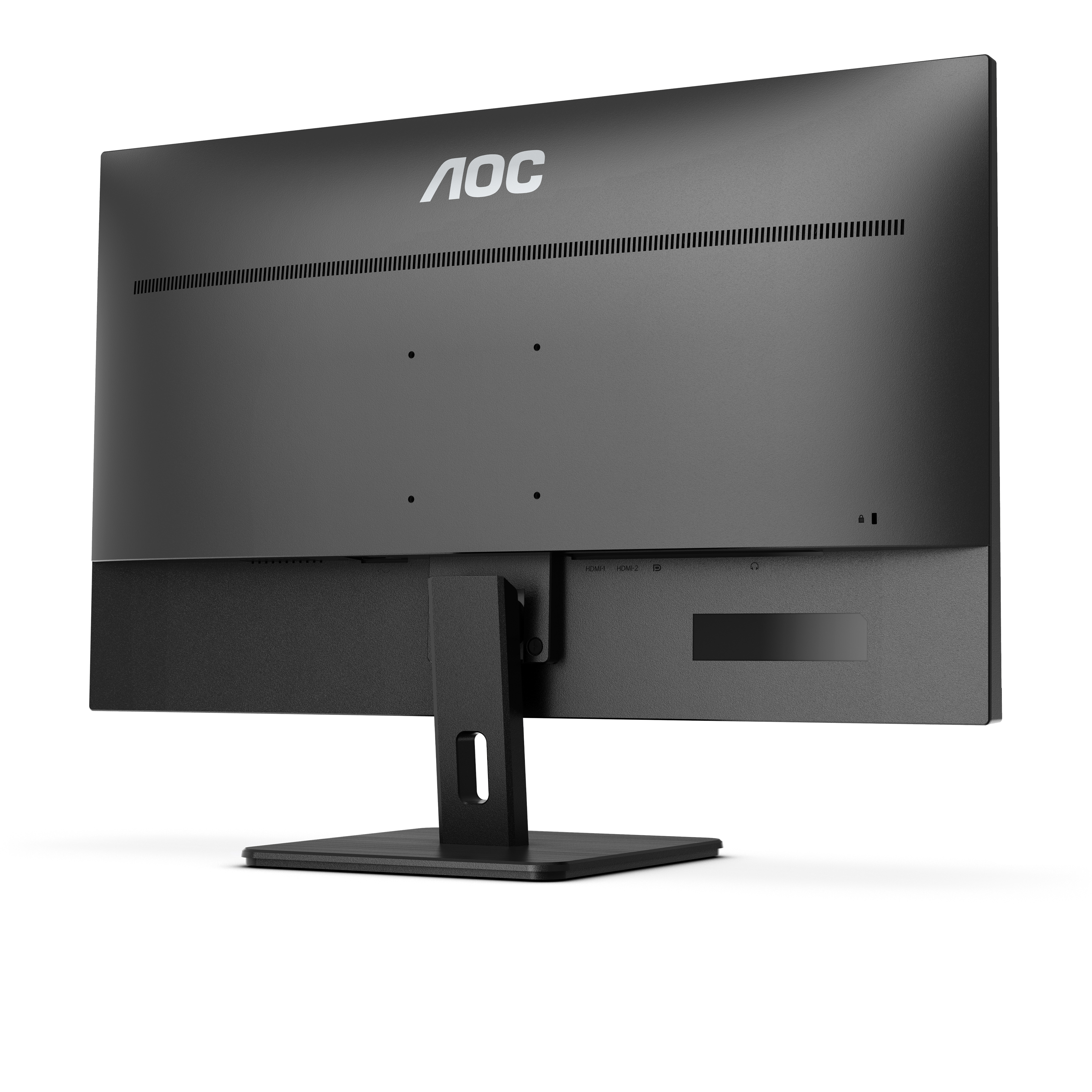 Retro di un monitor per computer nero. Il monitor ha un logo AOC e sono visibili varie porte.