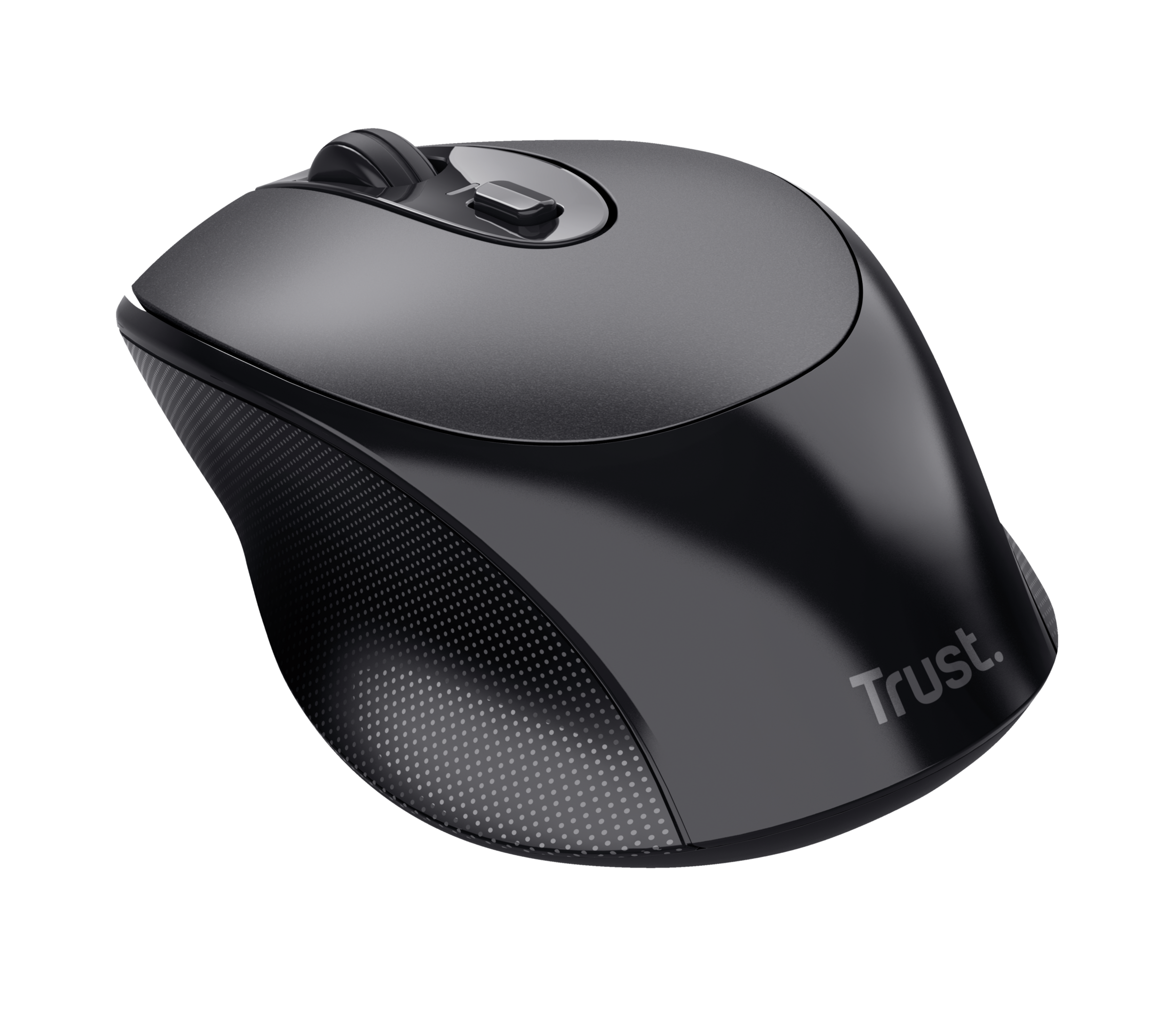 Mouse per computer nero con rotella e logo Trust.