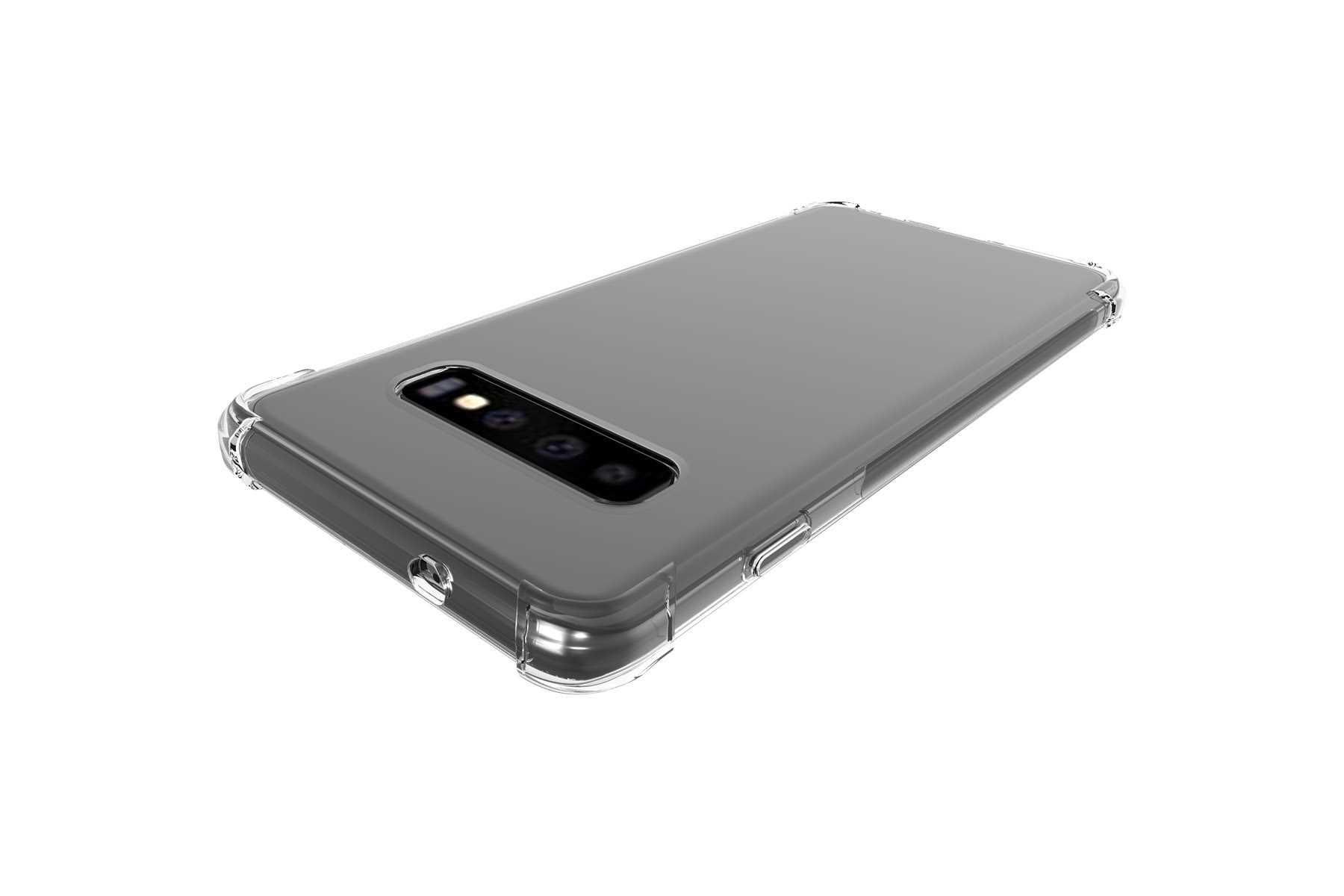 Ein Smartphone in einer durchsichtigen Hülle, das die Rückseite mit Kameras zeigt.
