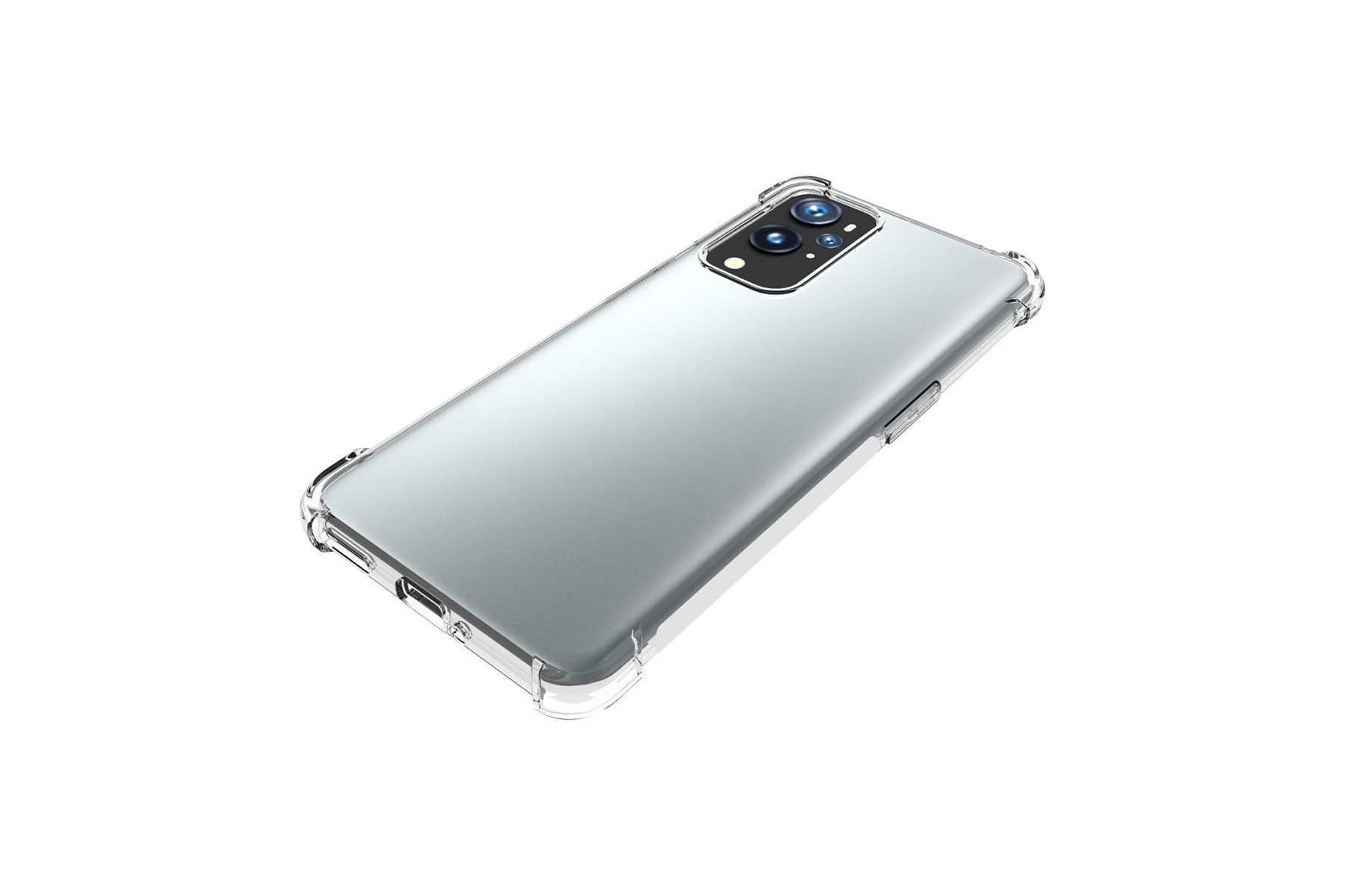 Eine transparente Schutzhülle für das Telefon. Das Telefon ist silber.