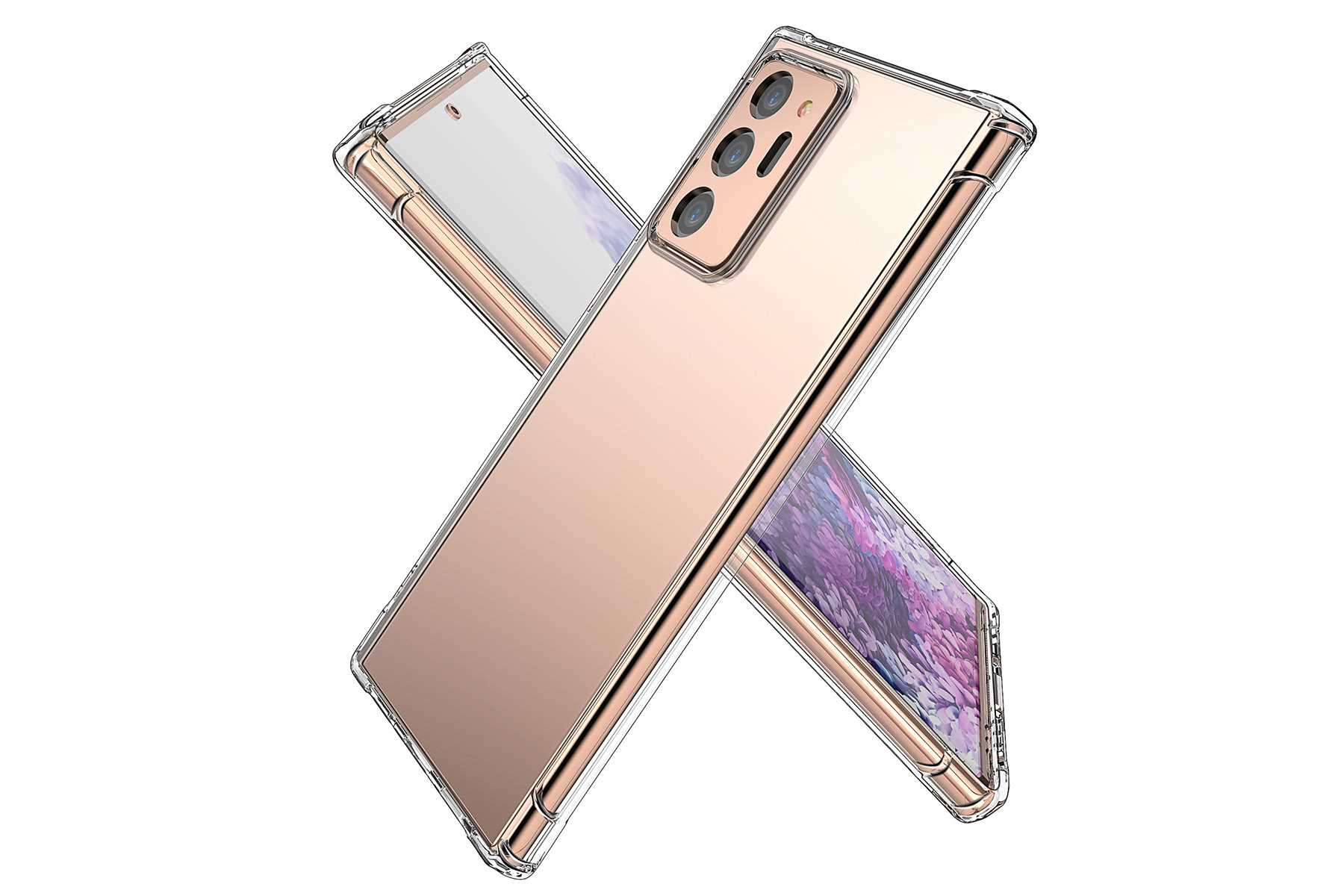 Zwei durchsichtige Telefonhüllen übereinander. Beide sind transparent, die Telefonumrisse sind sichtbar.