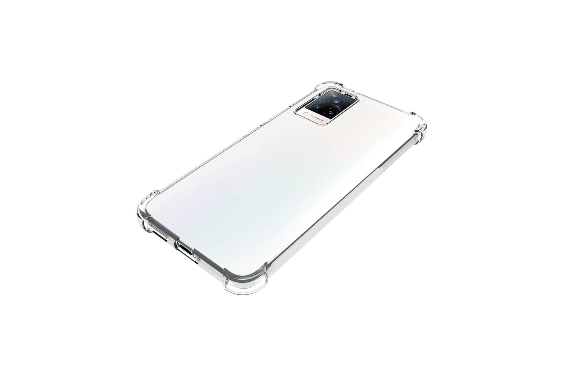 Eine transparente Handyhülle auf einem Smartphone. Das Telefon hat mehrere Kameras auf der Rückseite.