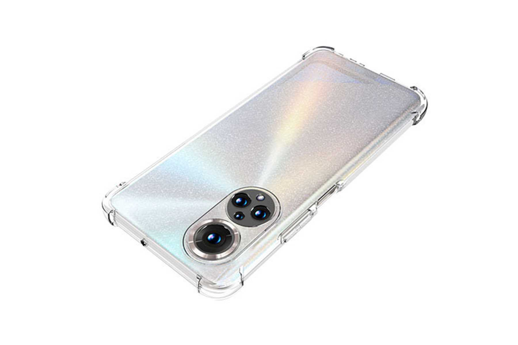 Ein Smartphone in einer transparenten Hülle, die Kameralinsen sind sichtbar.