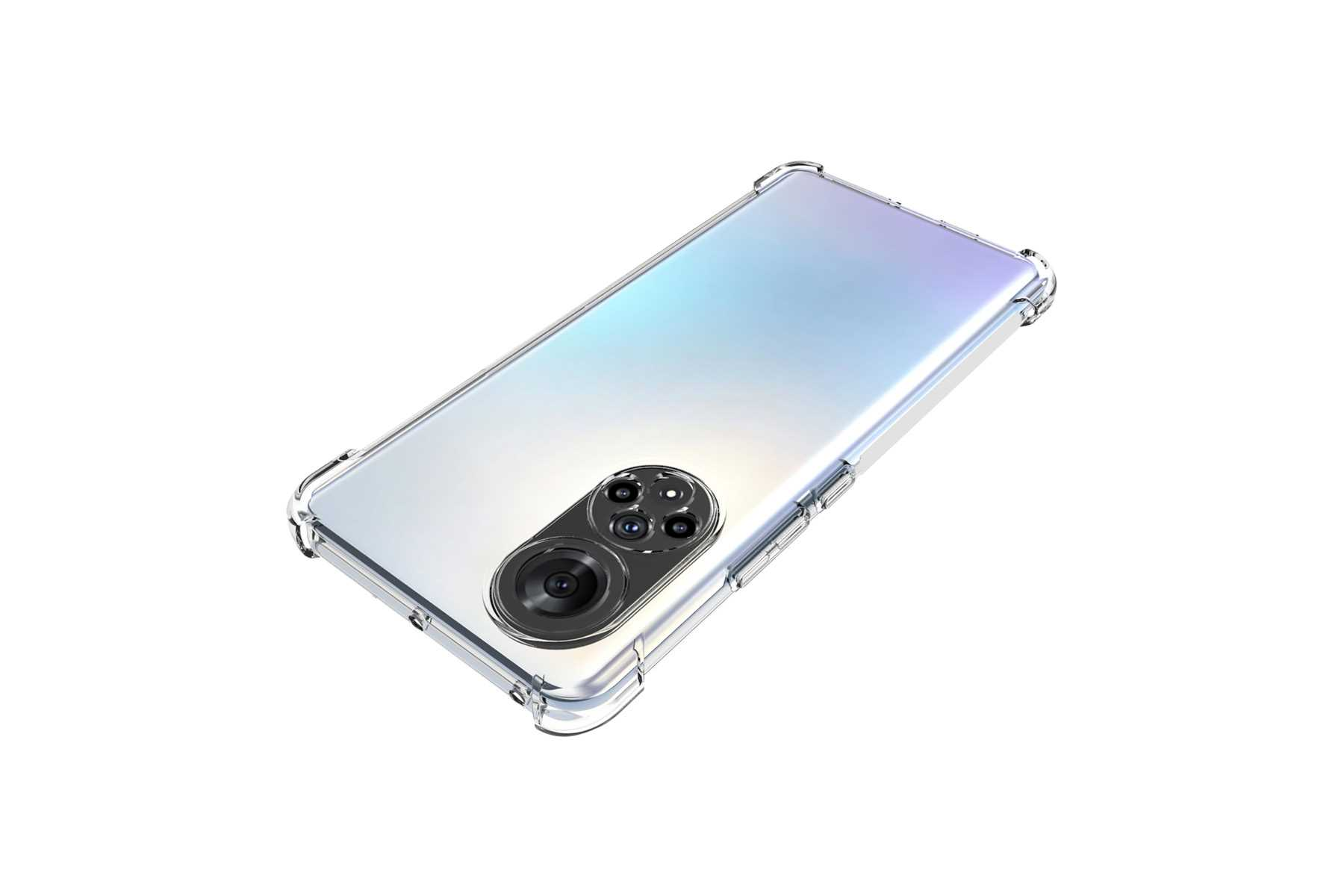 Telefon in einer transparenten Hülle. Die Hülle hat Schutzecken.