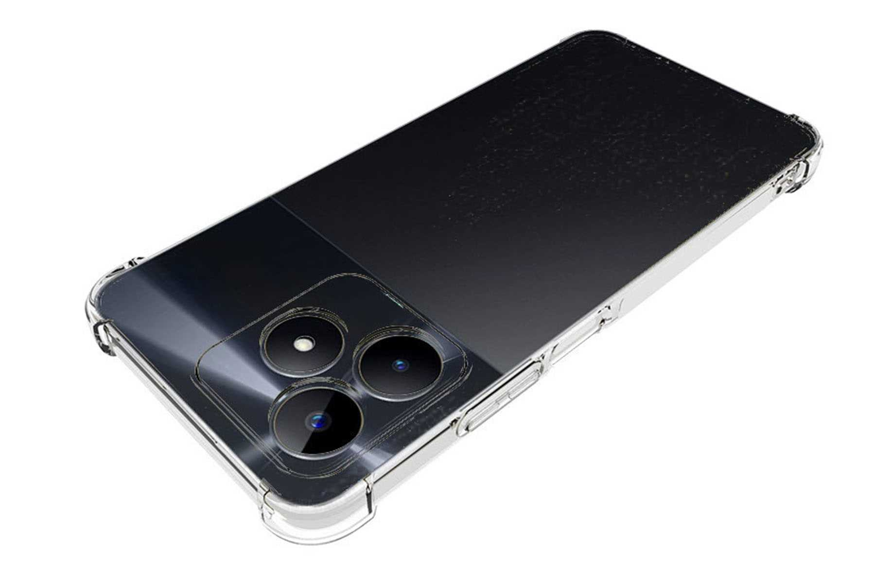 Ein Smartphone in einer transparenten Hülle wird auf weißem Hintergrund gezeigt.