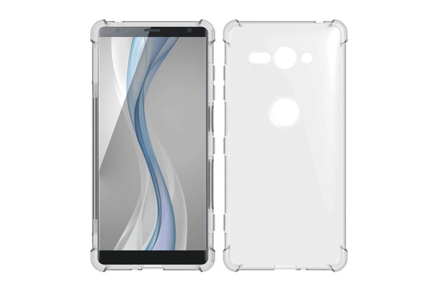 Eine transparente Handyhülle. Das Telefon ist im Inneren der Hülle sichtbar. Der Hintergrund ist weiß.