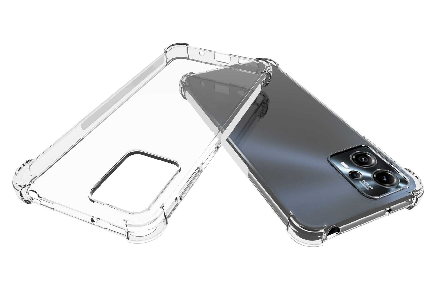 Transparente Handyhülle, leer. Die Hülle ist transparent mit verstärkten Ecken. Kein Telefon vorhanden.