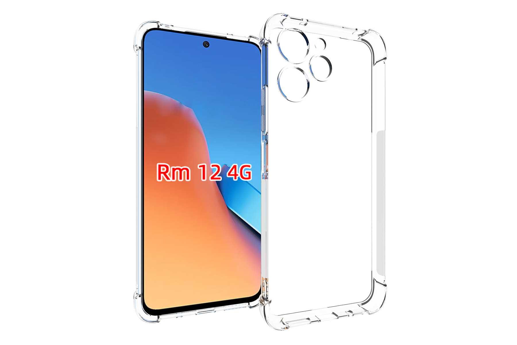 Telefon in klarer Hülle. Der Bildschirm zeigt Text. Die Hülle ist seitlich transparent.