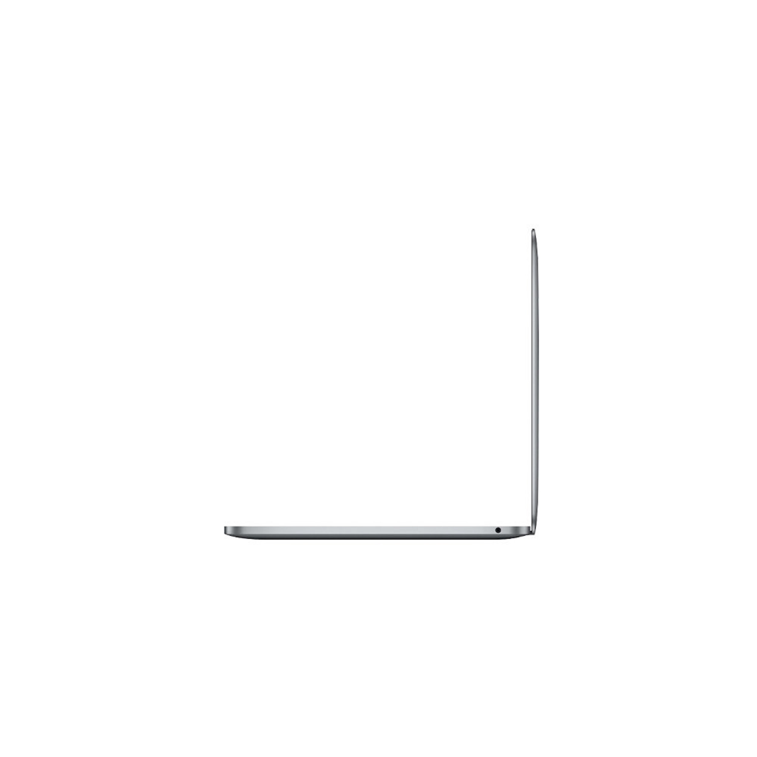 Seitenansicht eines geschlossenen, silbernen Laptops auf weißem Hintergrund.
