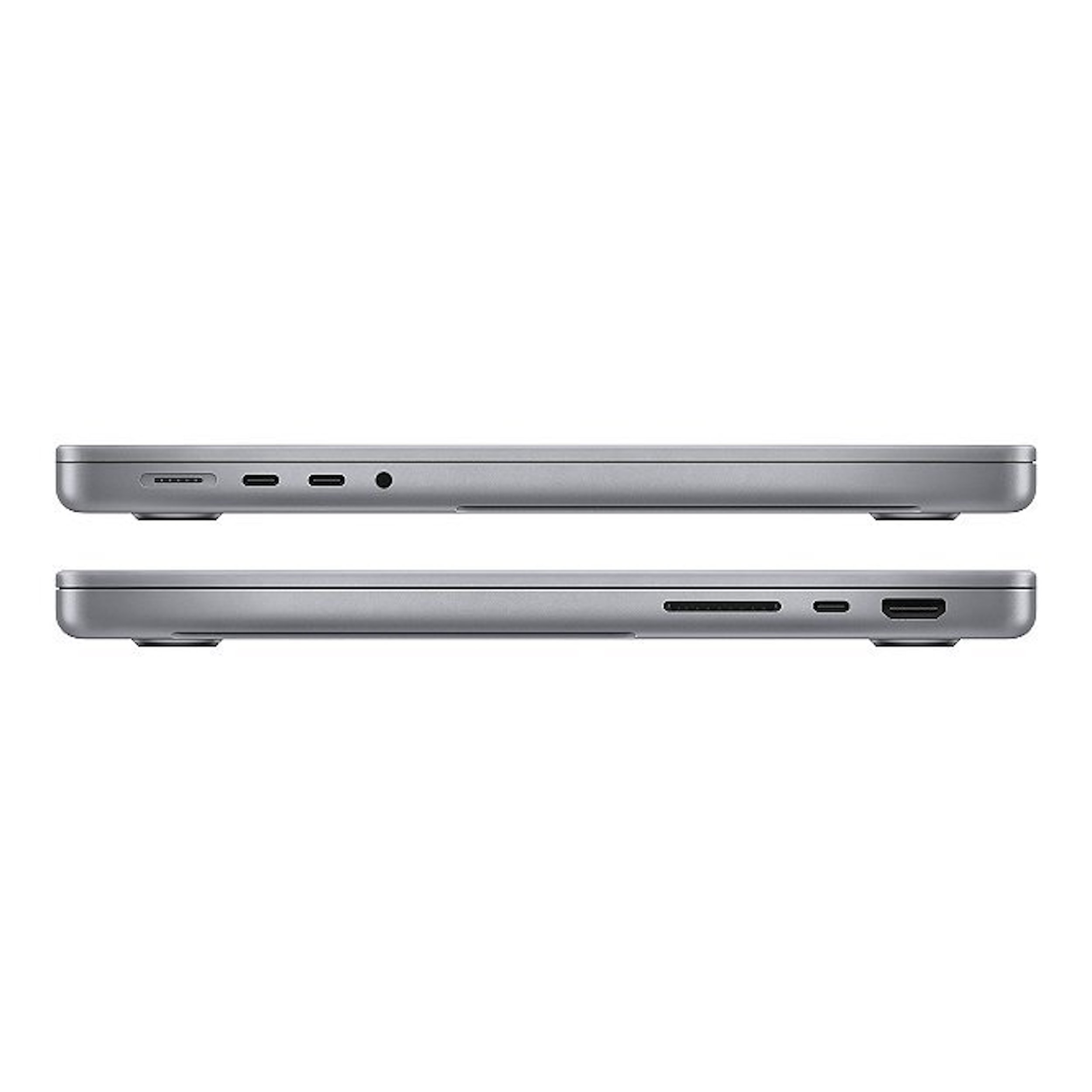 Zwei graue Laptops nebeneinander. Anschlüsse sind sichtbar. Weißer Hintergrund.