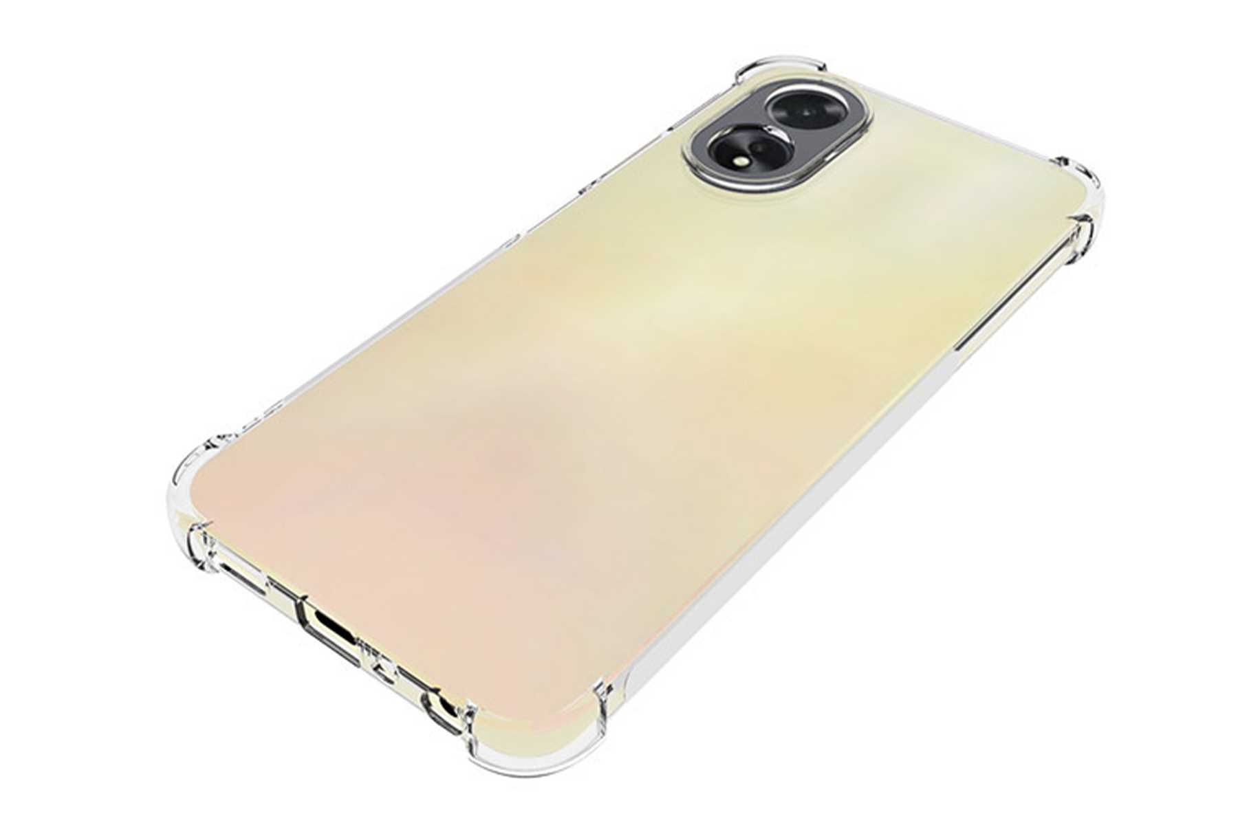 Telefon in transparenter Hülle. Gelber Farbverlauf auf der Rückseite.