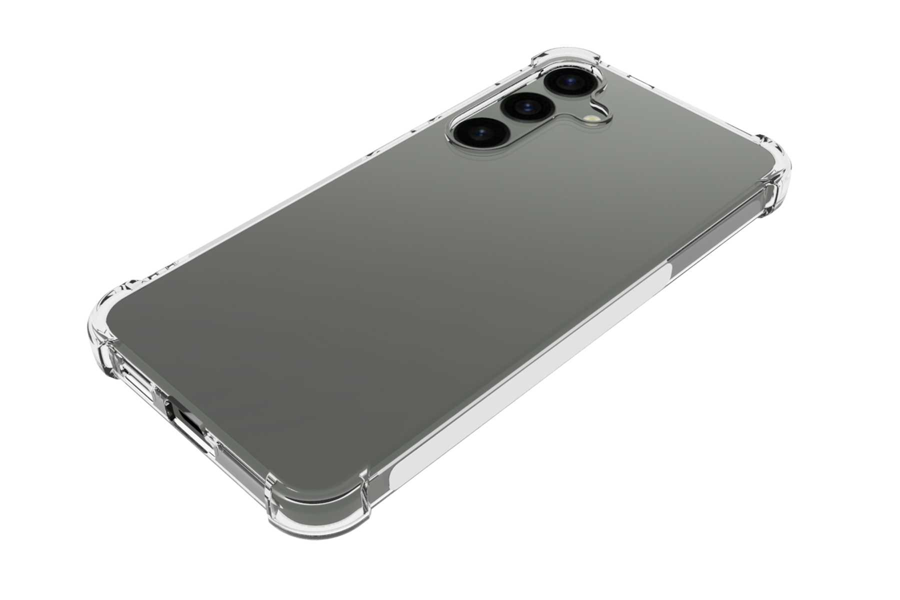 Telefon in transparenter Hülle auf Weiß. Verstärkte Ecken. Schwarzes Telefon.