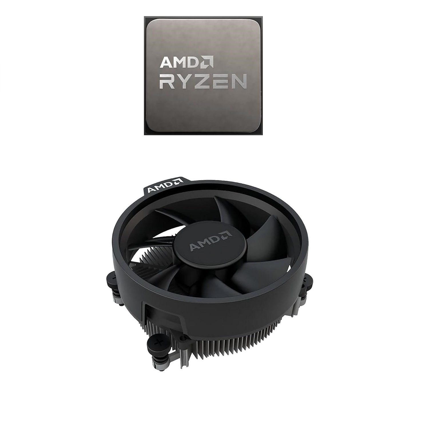 CPU y ventilador. El ventilador es negro y la CPU es plateada.