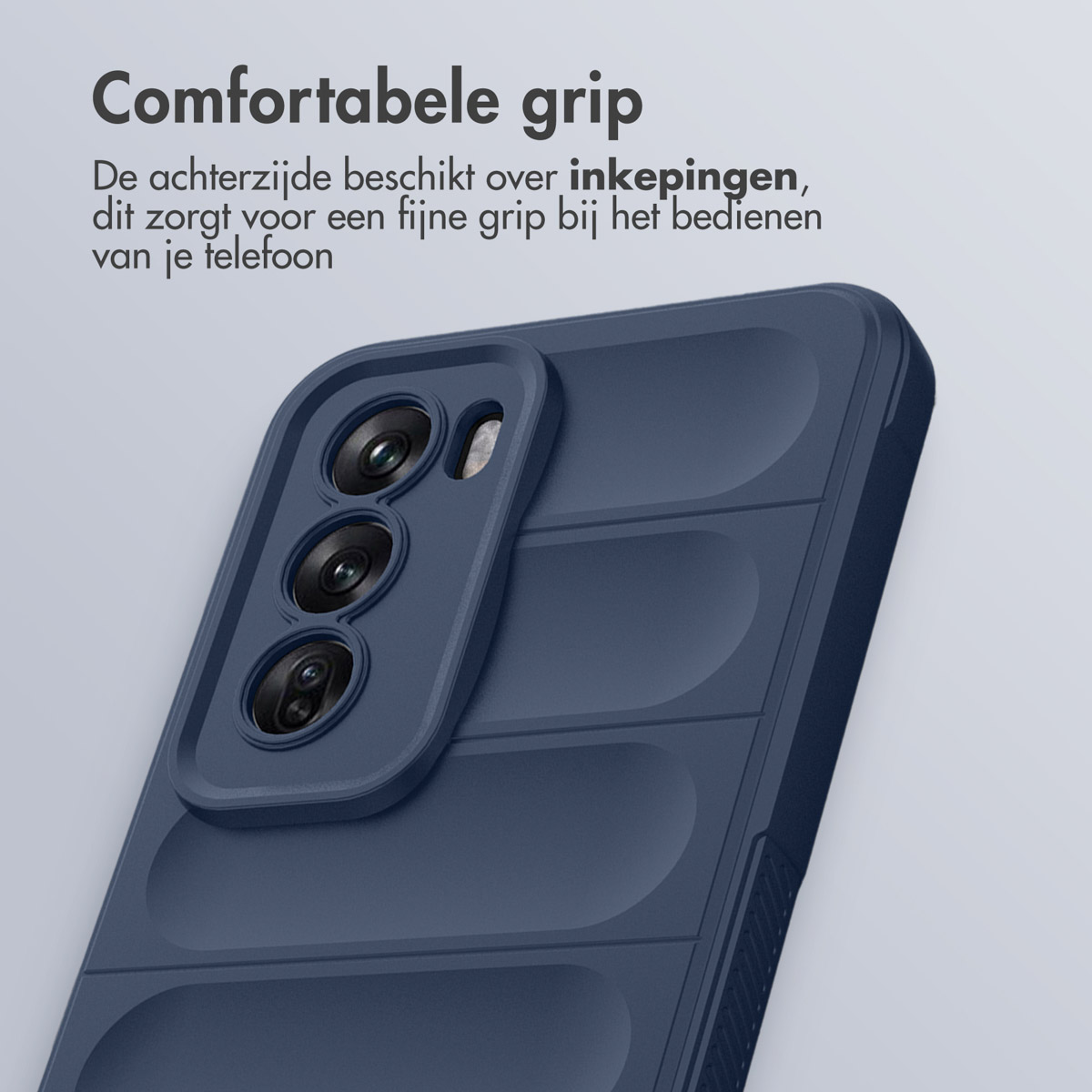 Gros plan d'une coque de téléphone bleue avec un design arrière texturé.