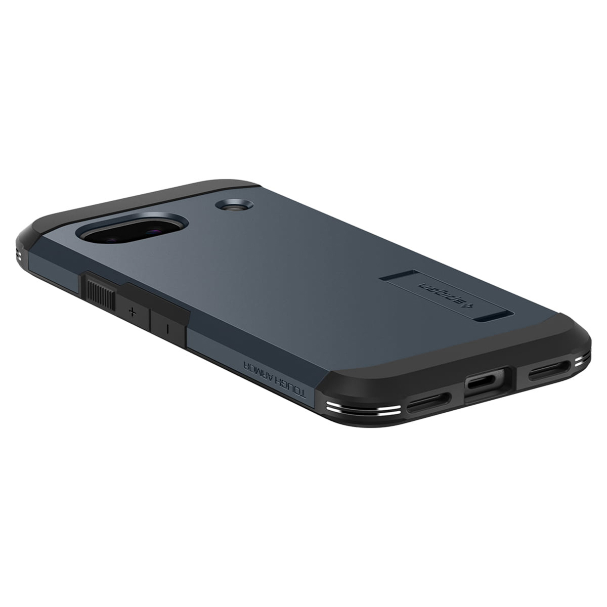 Una custodia per telefono blu scuro con bordi neri, con il logo 'TOUGH ARMOR'.