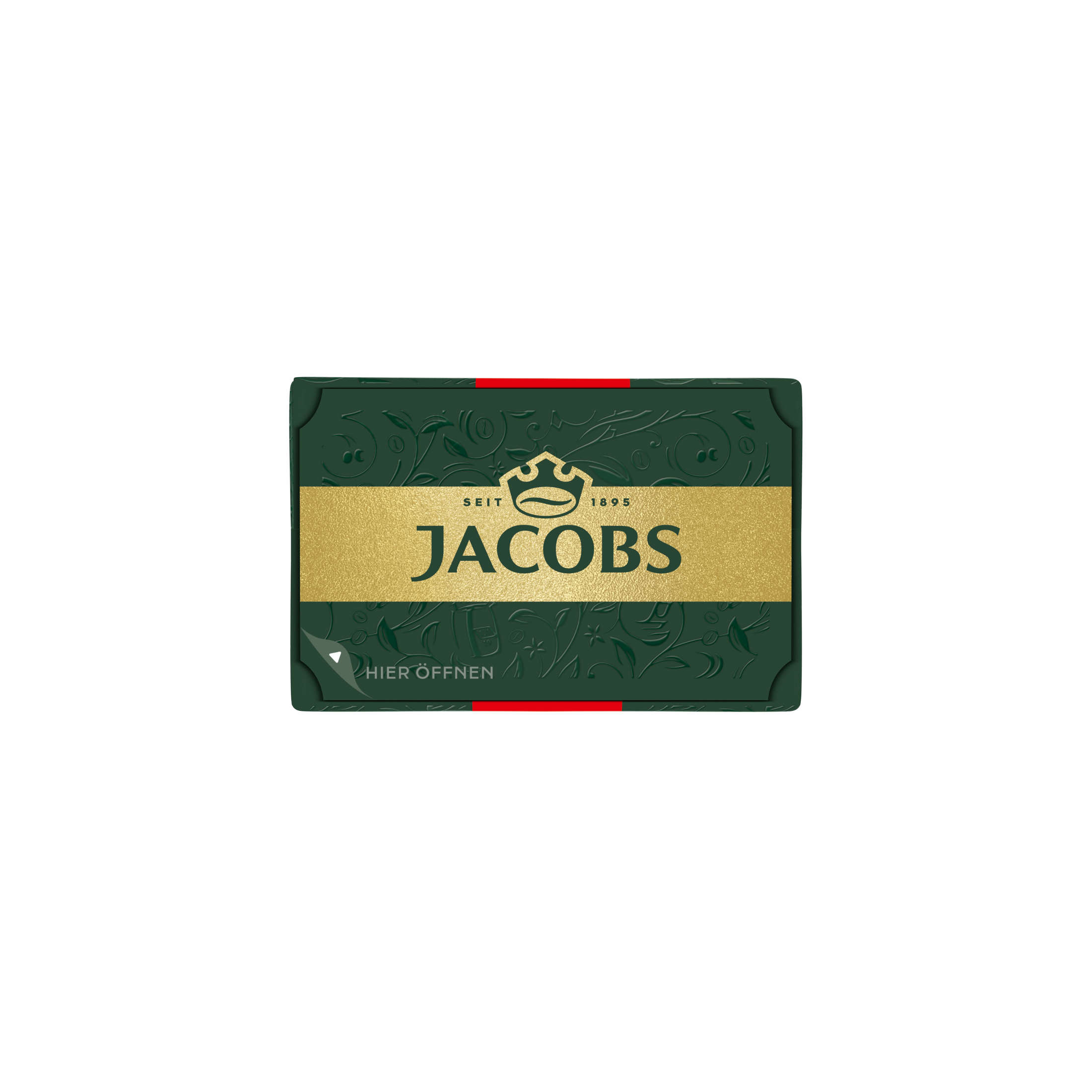 Grüne und goldene Jacobs Kaffeepackung mit Design.