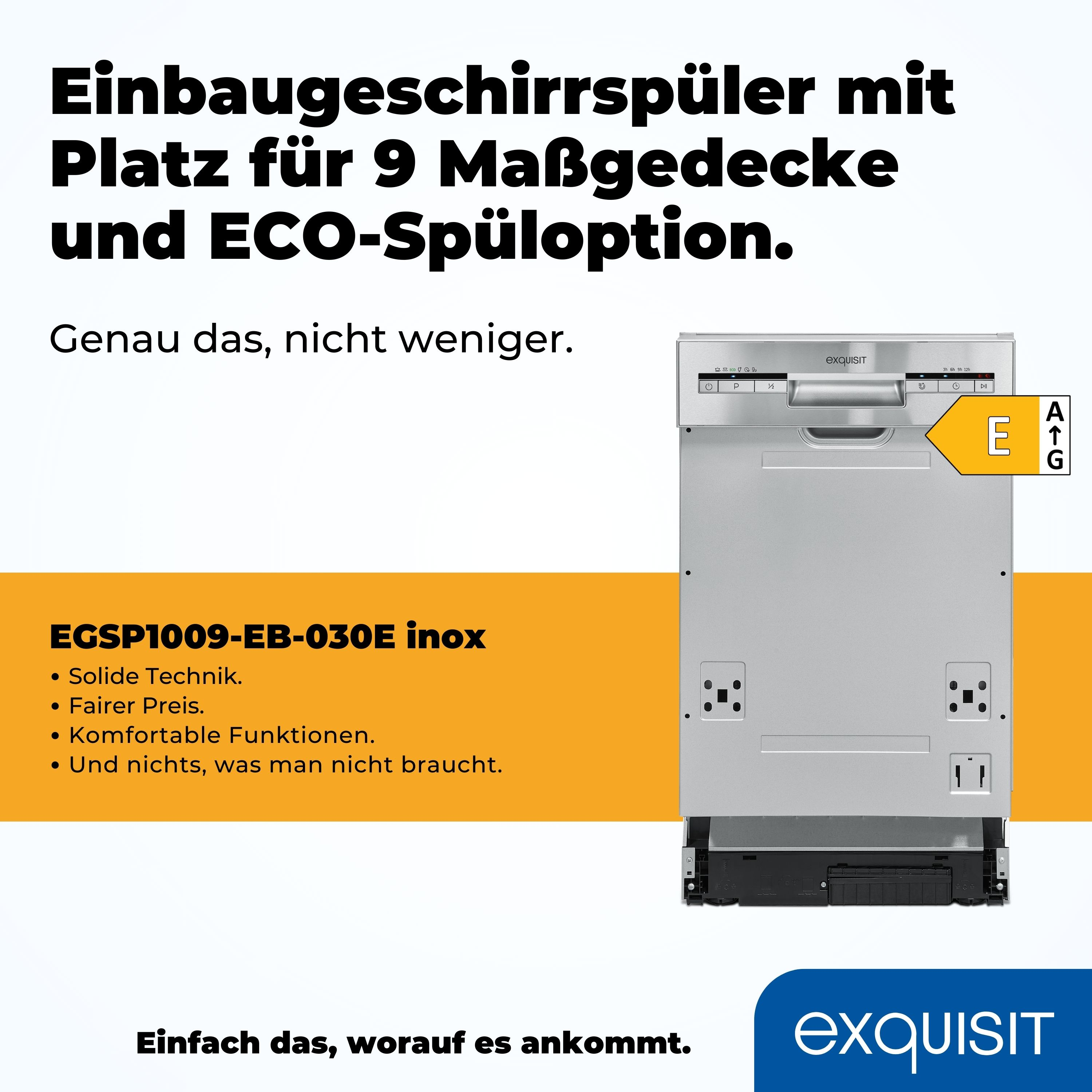 Geschirrspüler mit Text. Enthält Details zur Energieeffizienz und Funktionen.
