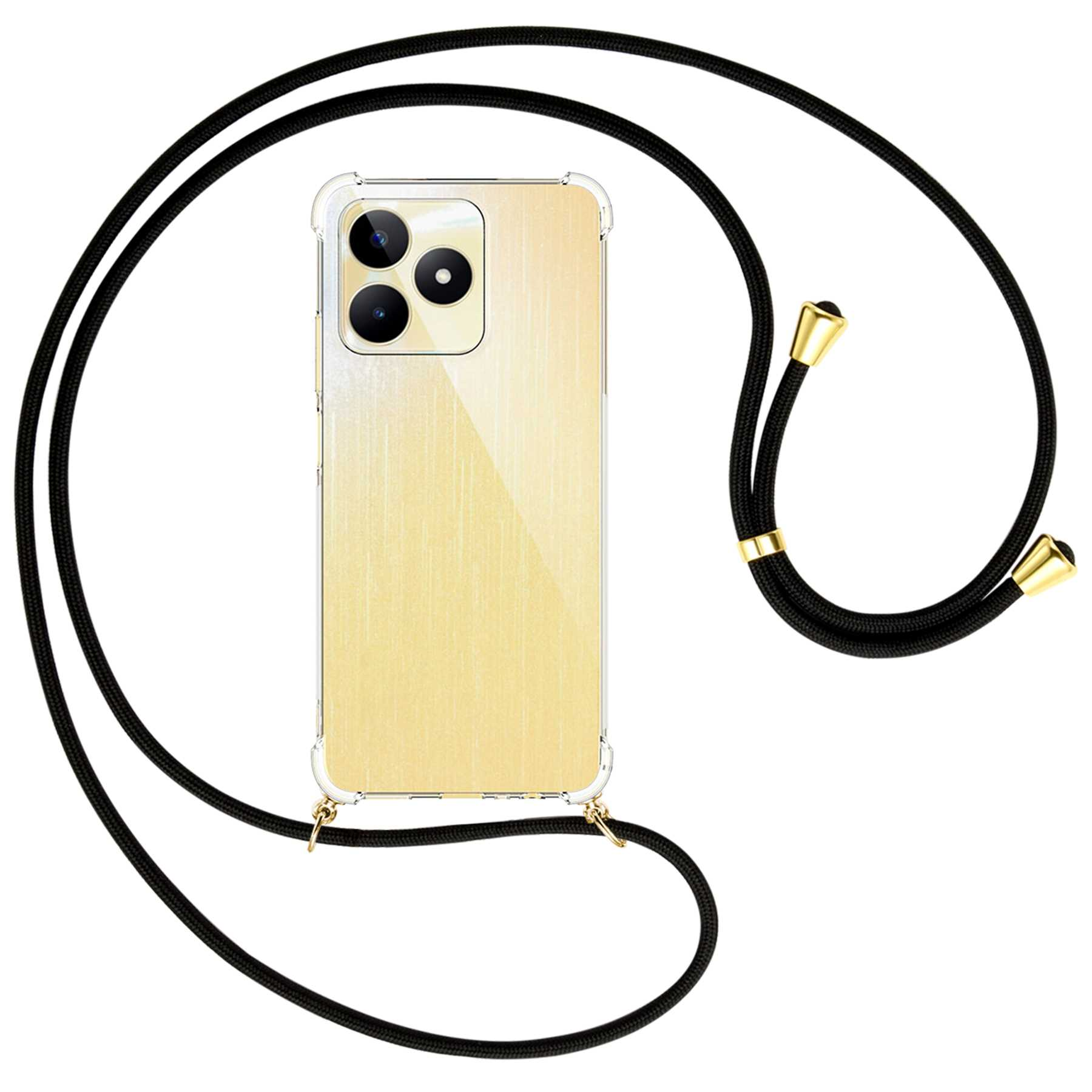 Telefon mit klarer Hülle und schwarzem Lanyard. Das Telefon hat mehrere Kameras.
