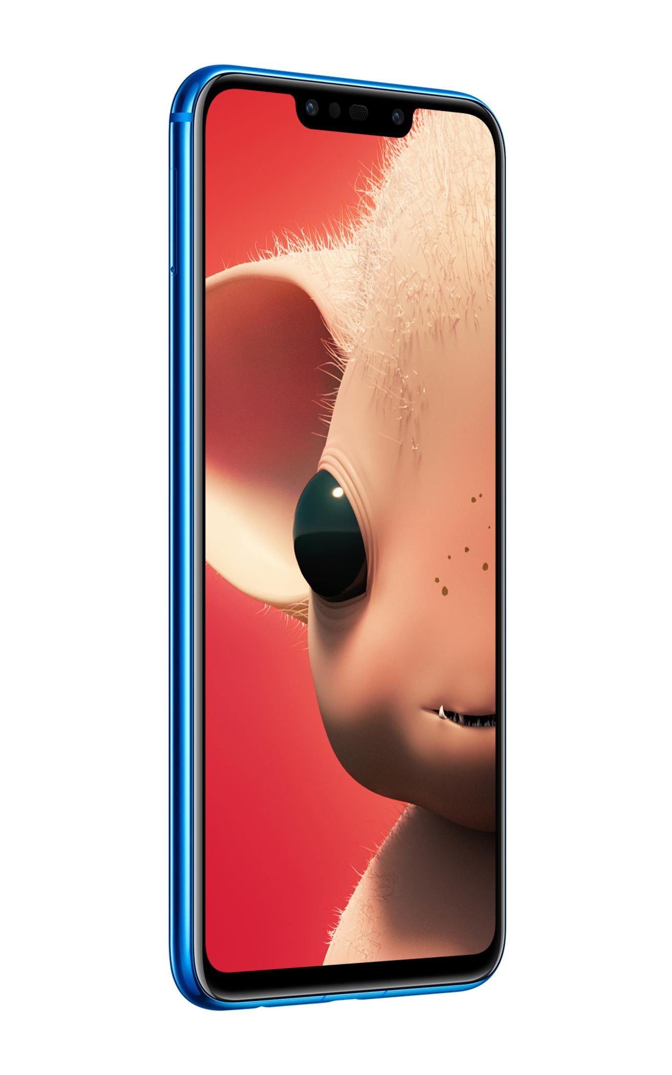 Blaues Telefon mit Nahaufnahme einer Cartoonfigur auf dem Bildschirm.