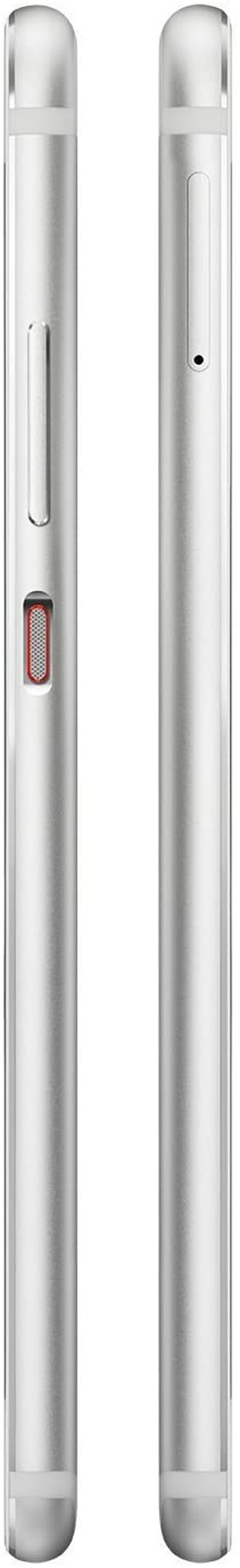 Due viste laterali di un telefono argentato con un pulsante e controlli del volume.