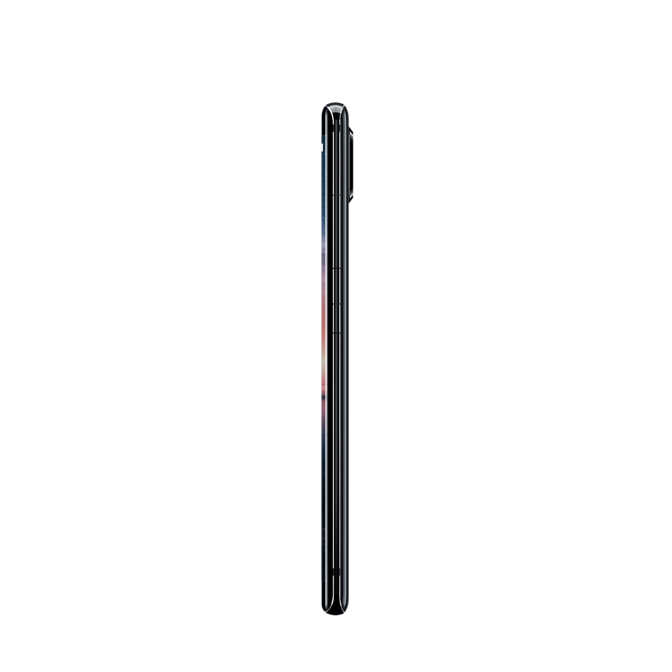 Seitenansicht eines schwarzen Smartphones.