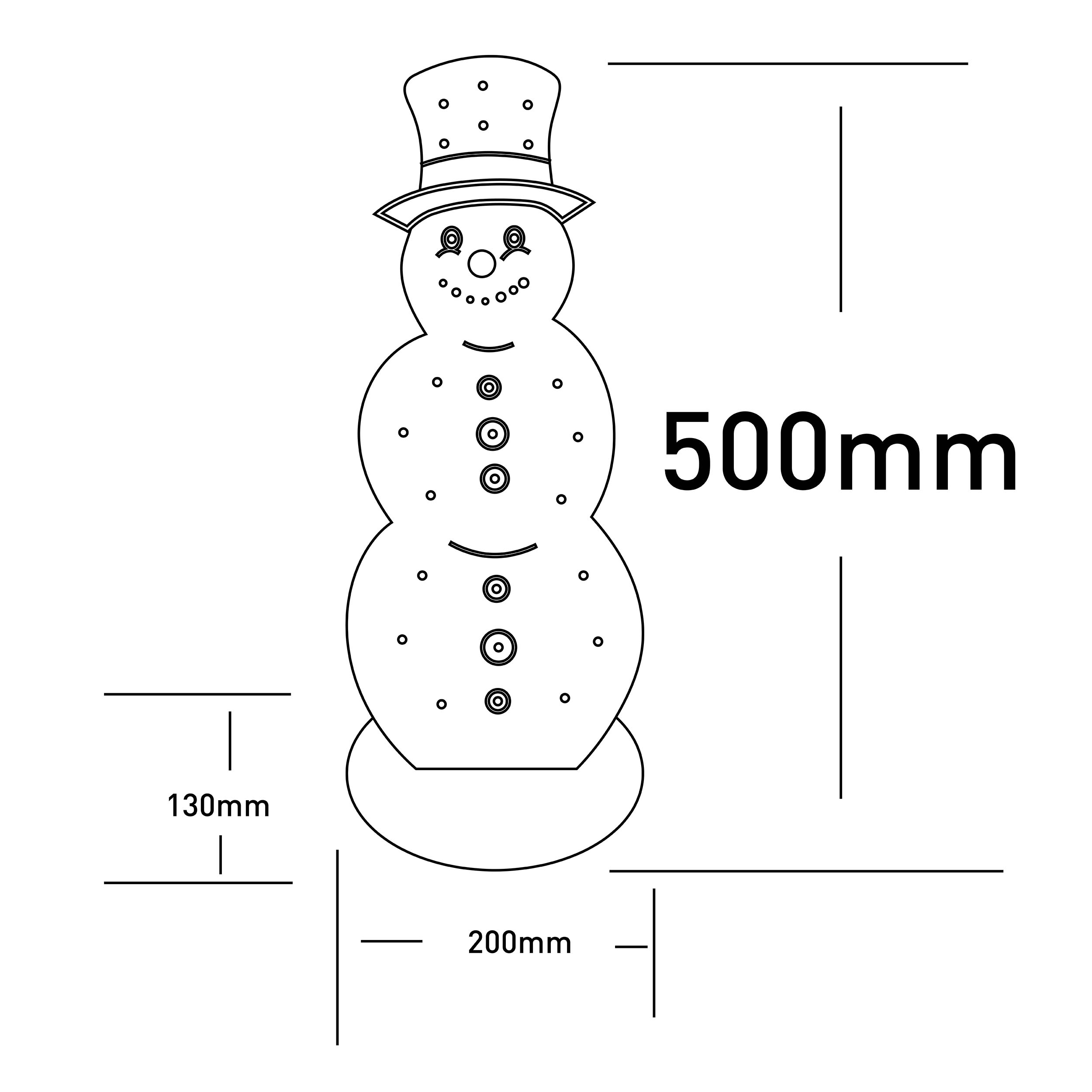 Ein Diagramm eines Schneemanns mit Abmessungen.