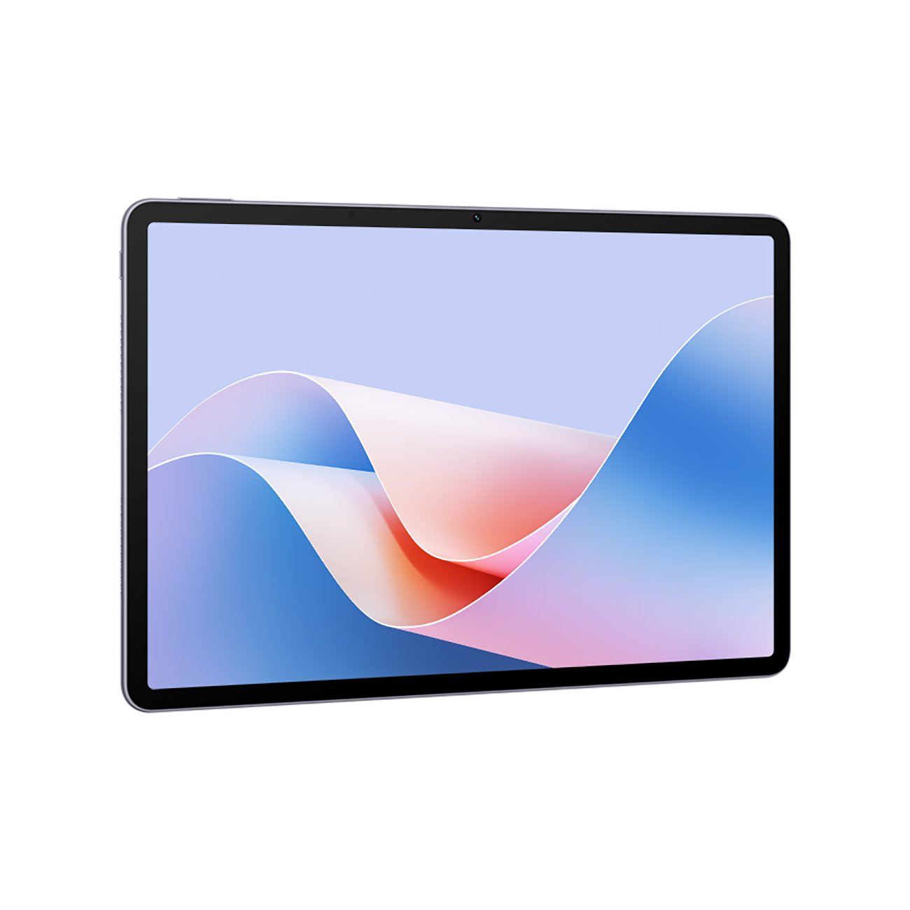 Tablet mit buntem Bildschirm auf weißem Hintergrund.