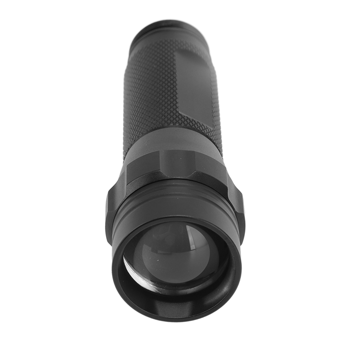 Schwarze Taschenlampe, Unteransicht.