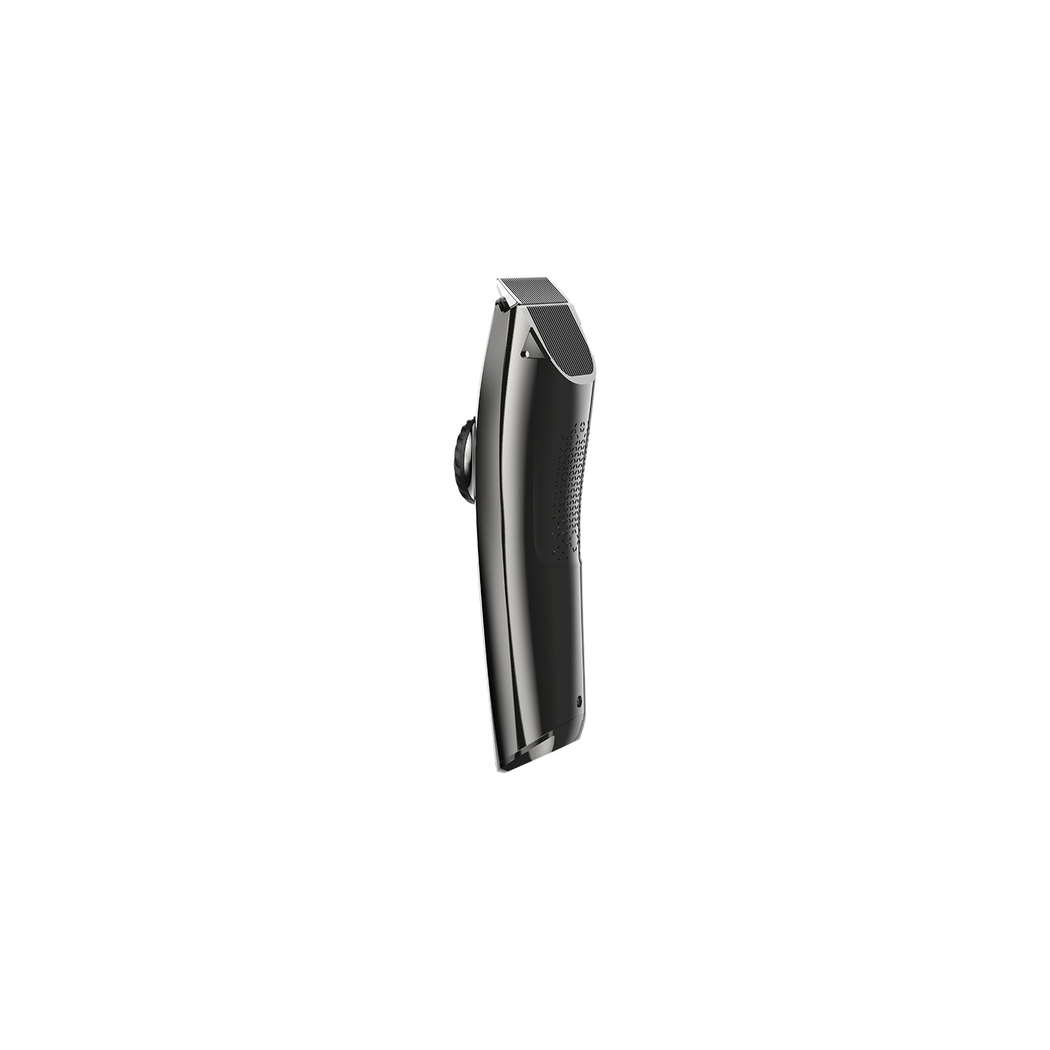 Tagliacapelli nero su sfondo bianco. Il tagliacapelli ha un design elegante e moderno.
