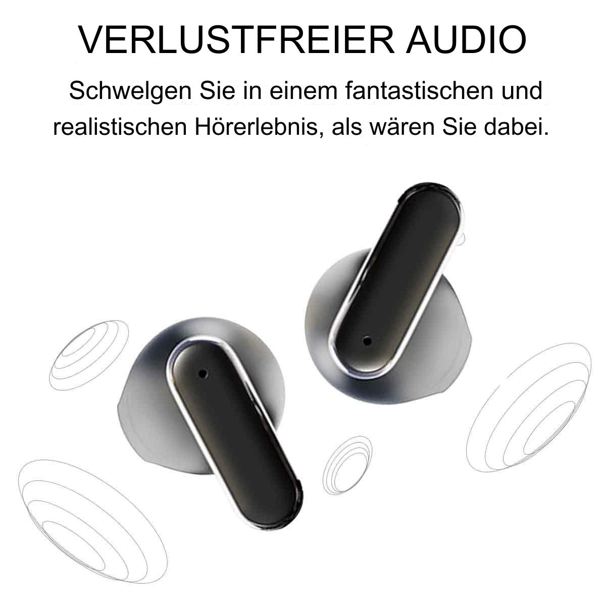 Zwei weiße Ohrhörer auf hellem Hintergrund.