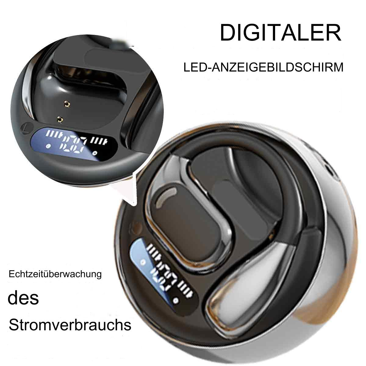 Ohrhörer mit Bildschirm, der die Nutzung anzeigt, auf weißem Hintergrund.