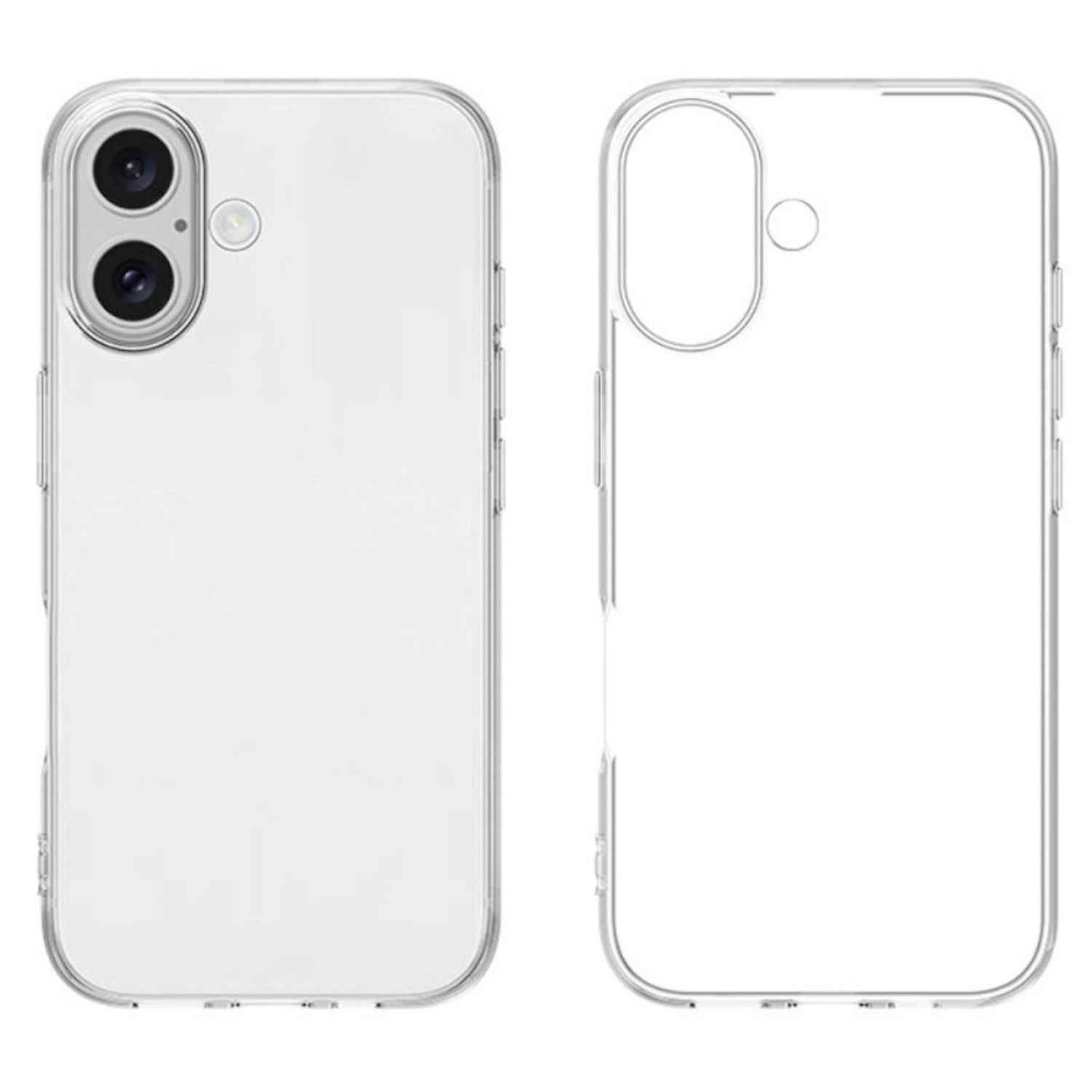 Dos fundas transparentes para teléfono. Una muestra la parte trasera, la otra el contorno.