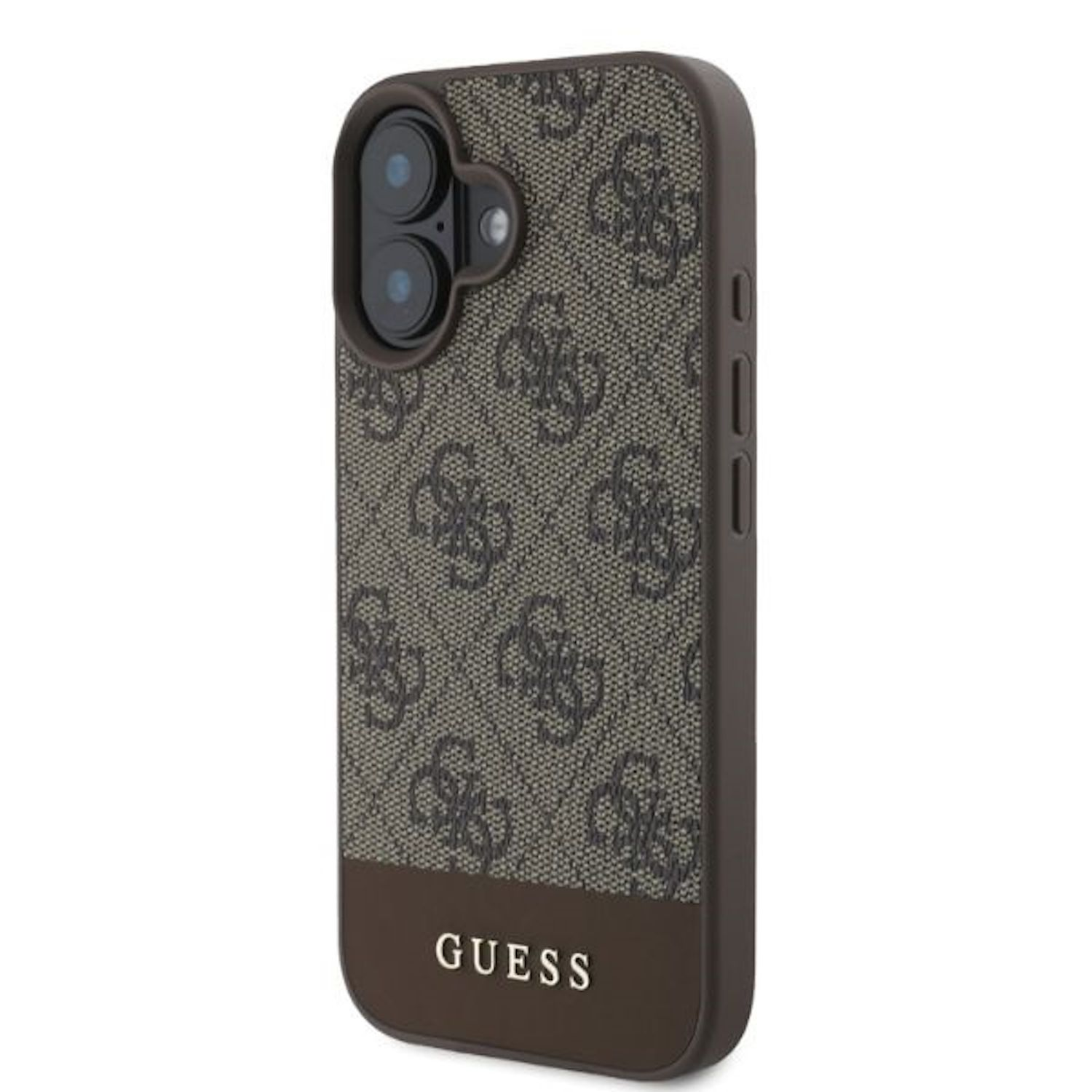 Custodia Guess marrone con il motivo del logo Guess. Marrone scuro nella parte inferiore.