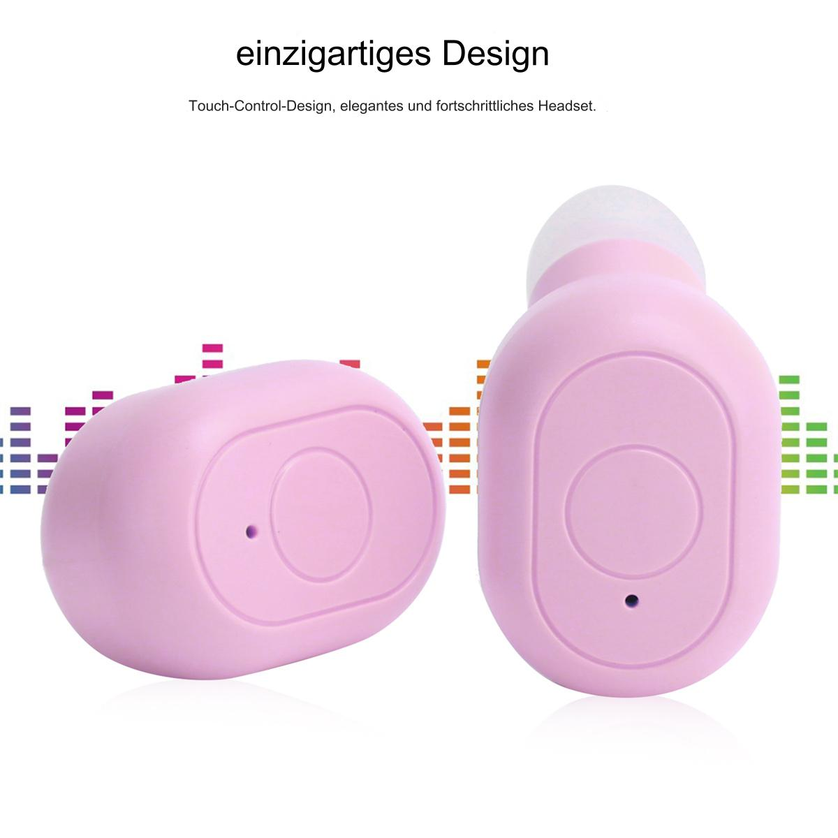 Zwei rosa Ohrhörer mit Touch-Control-Design, auf weißem Hintergrund.