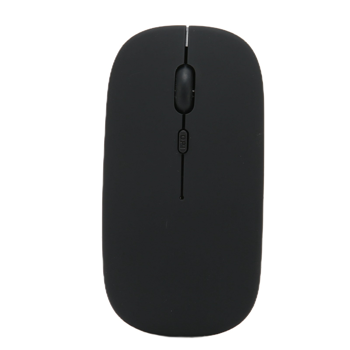 Schwarze Maus. Draufsicht. Einfaches Design. Scrollrad. Minimalistisches Aussehen. Schwarze Oberfläche.