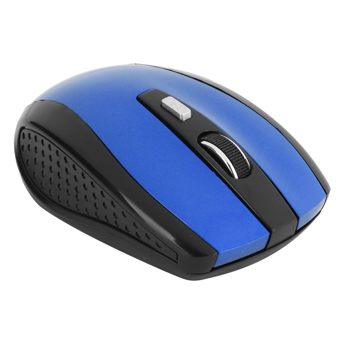Blaue und schwarze kabellose Maus.