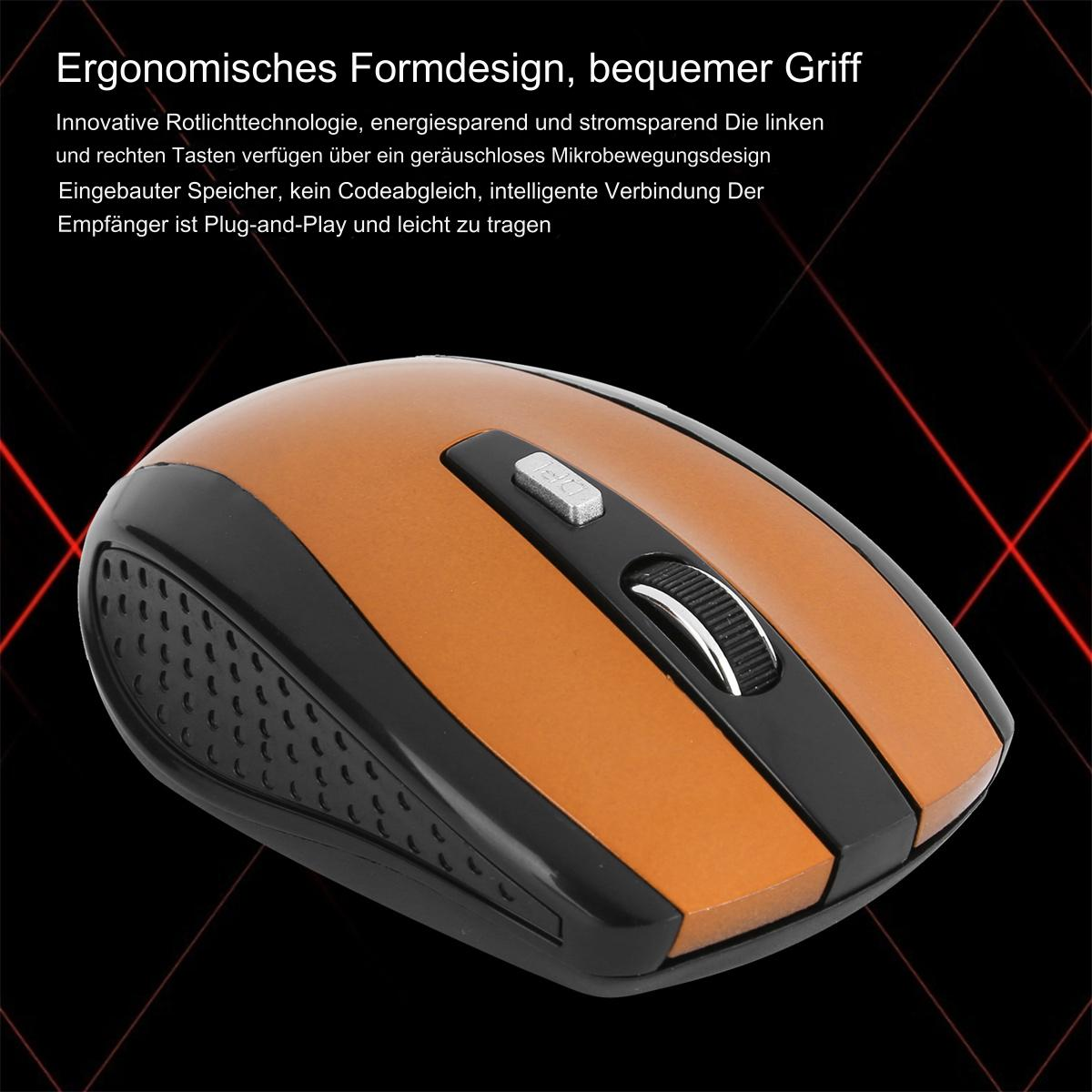Eine orangefarbene und schwarze Computermaus.