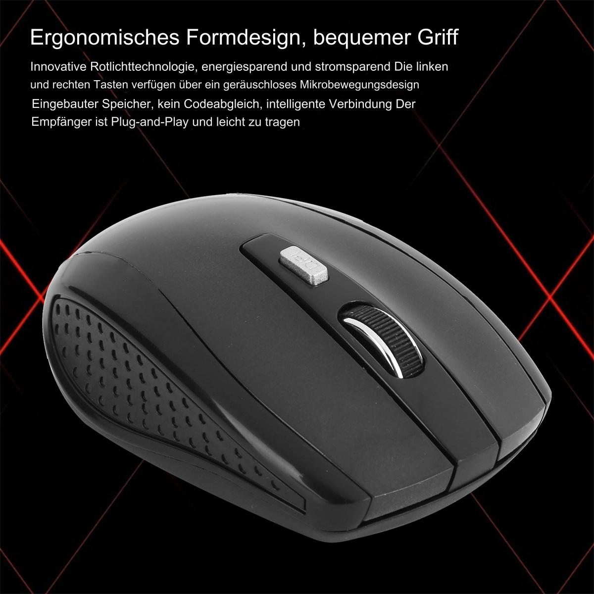 Schwarze Computermaus mit Scrollrad und Tasten.