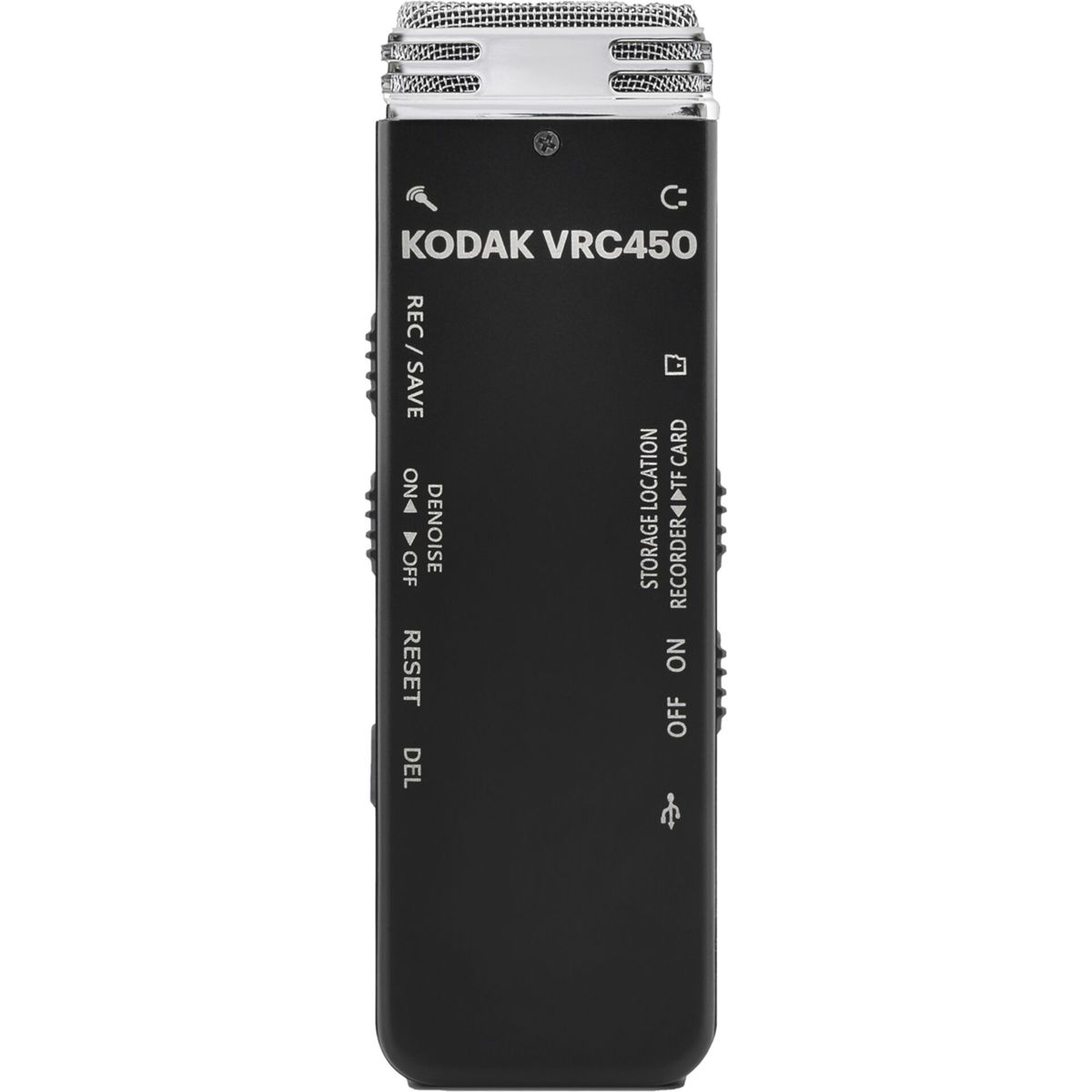 Schwarzes Kodak-Diktiergerät mit Funktionstasten auf weißem Hintergrund.