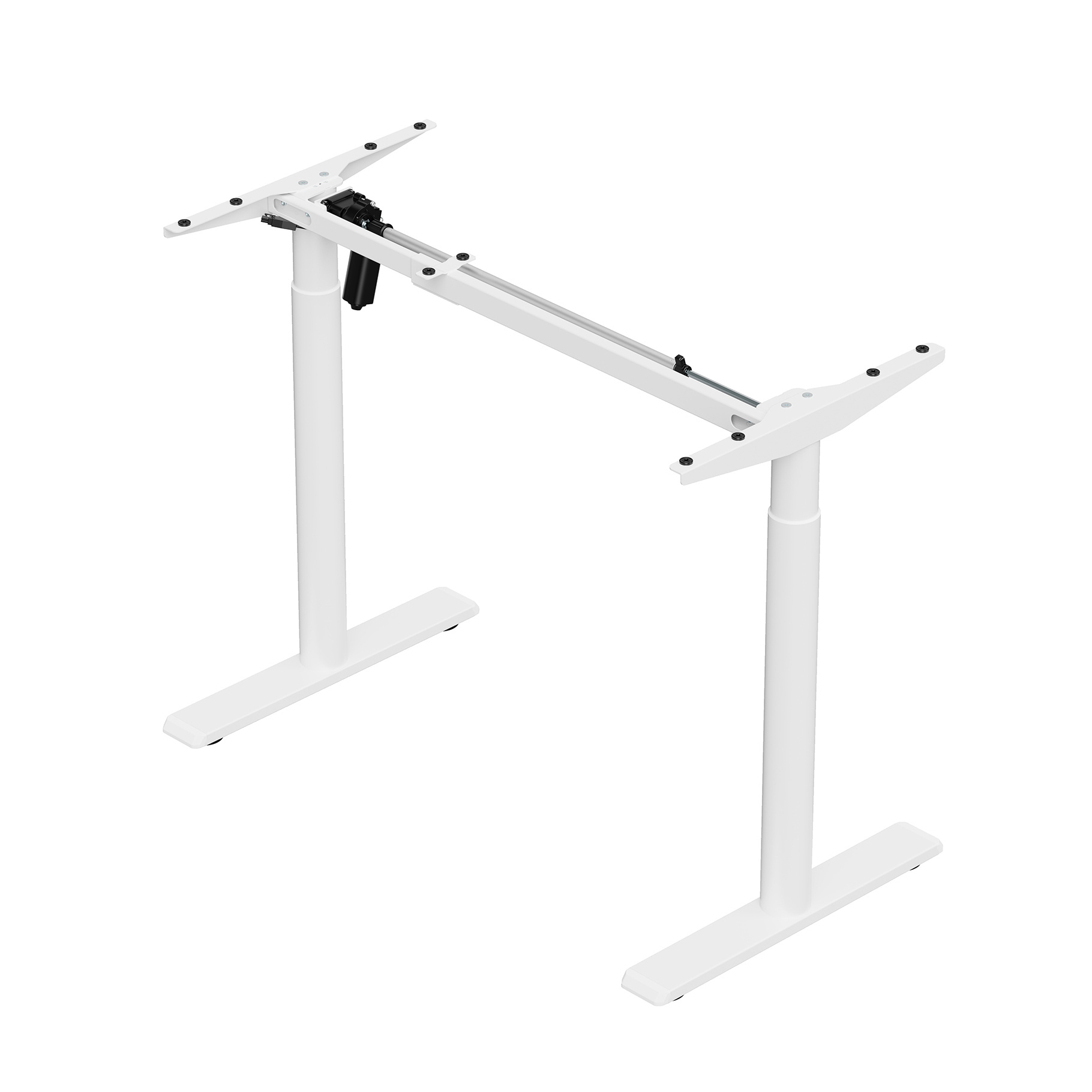 Un marco de escritorio blanco, que muestra las patas y el soporte central. El marco tiene una forma rectangular abierta.