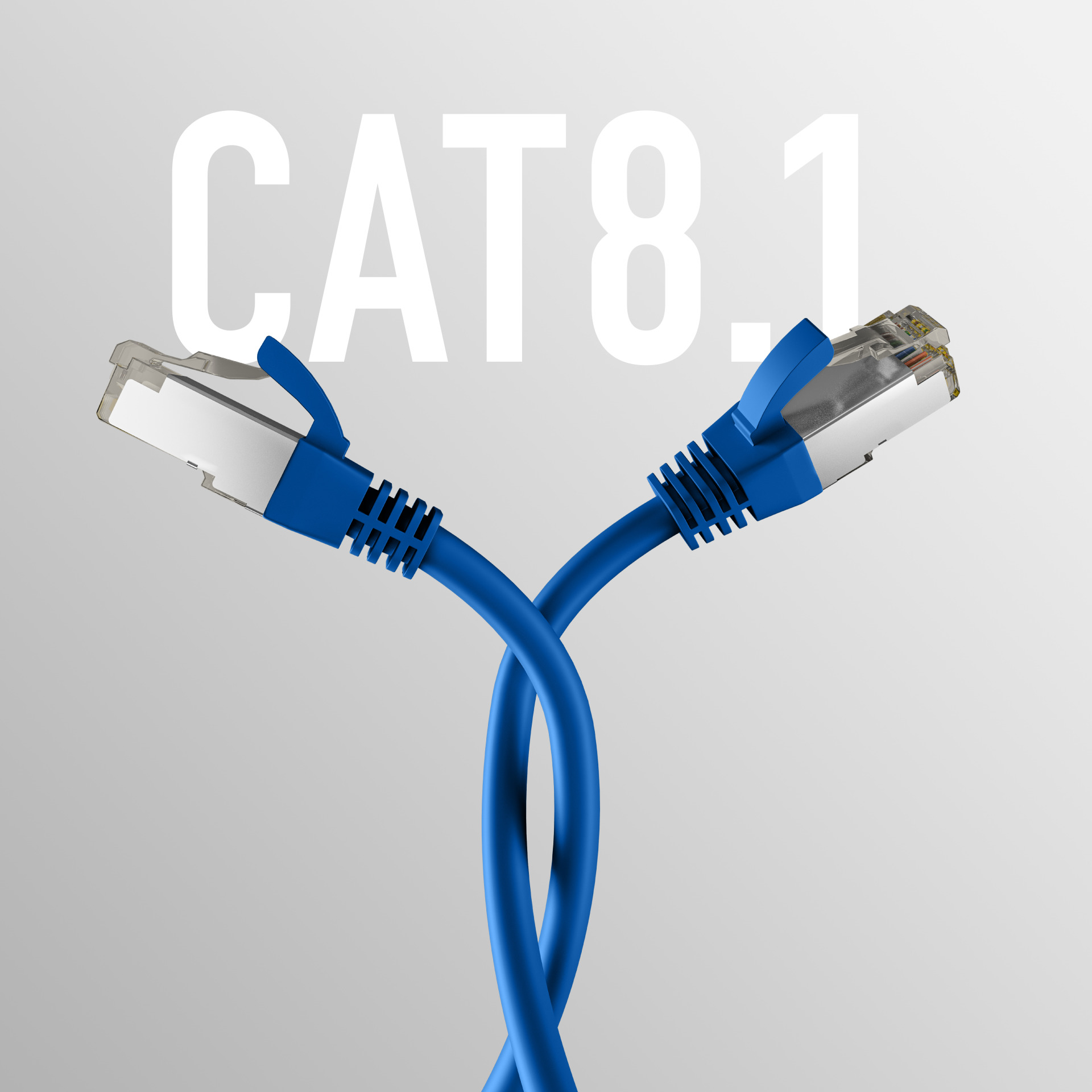 Niebieskie kable Ethernet skrzyżowane. Białe tło.