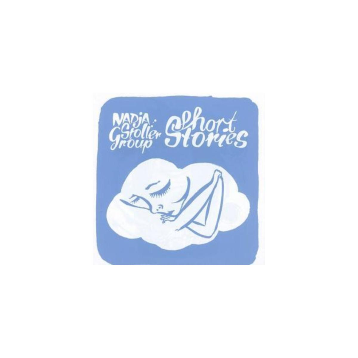 Un carré bleu avec du texte blanc et un bébé sur un nuage.