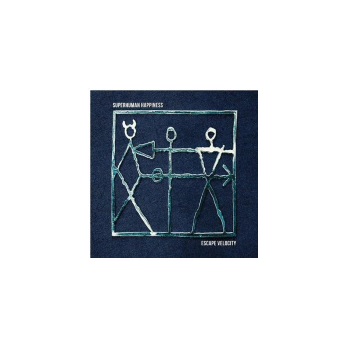 Albumhoes met stokfiguren in een rechthoek. De titel is Escape Velocity.