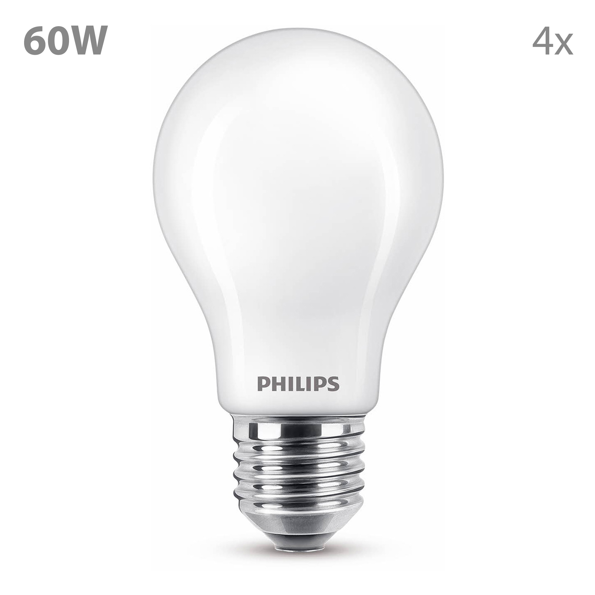 Bombilla Philips de 60W. La bombilla es blanca con una base plateada.