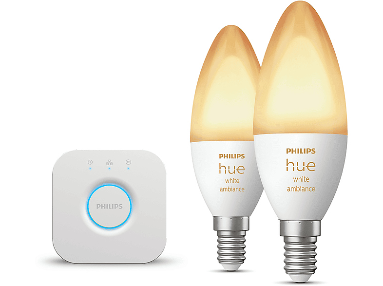 Philips Hue Starterspakket - E14 - met 2 Kogellampen - Warm tot Koelwit Licht - Incl. 1 Bridge - Hue White Ambiance