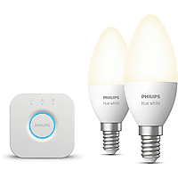 MediaMarkt PHILIPS HUE Starterspakket E14 met 2 Kaarslampen Wit - Incl. 1 Hue Bridge, Hue White aanbieding