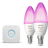 MediaMarkt PHILIPS HUE Starterspakket E14 met 2 Kaarslampen Wit - Incl. 1 Hue Bridge, Hue White and Color Ambiance aanbieding