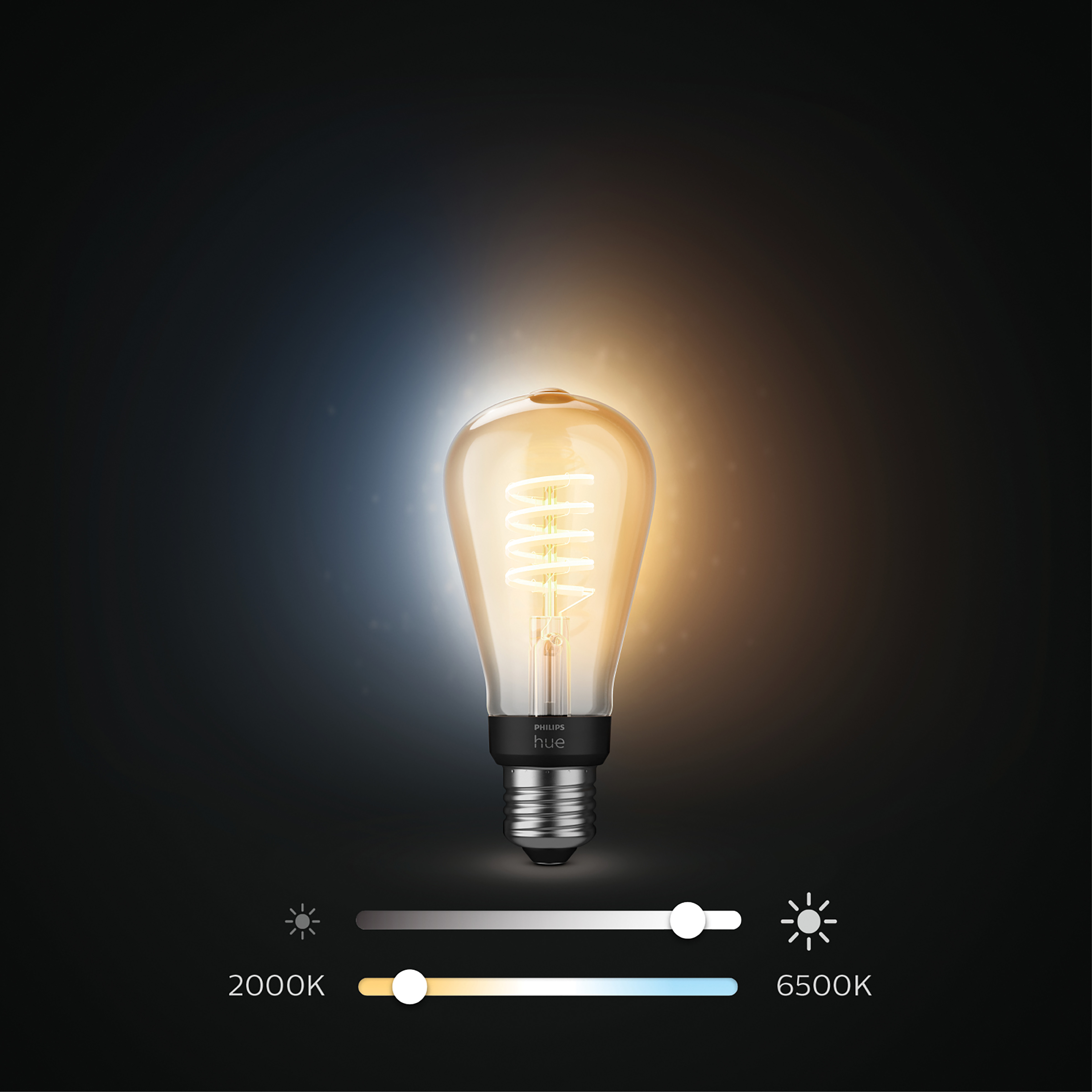 Żarówka ze spiralnym żarnikiem, z suwakiem do zmiany temperatury światła.