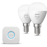 MediaMarkt PHILIPS HUE Starterspakket E14 met 2 Kogellampen Wit - Incl. 1 Hue Bridge, Hue White aanbieding